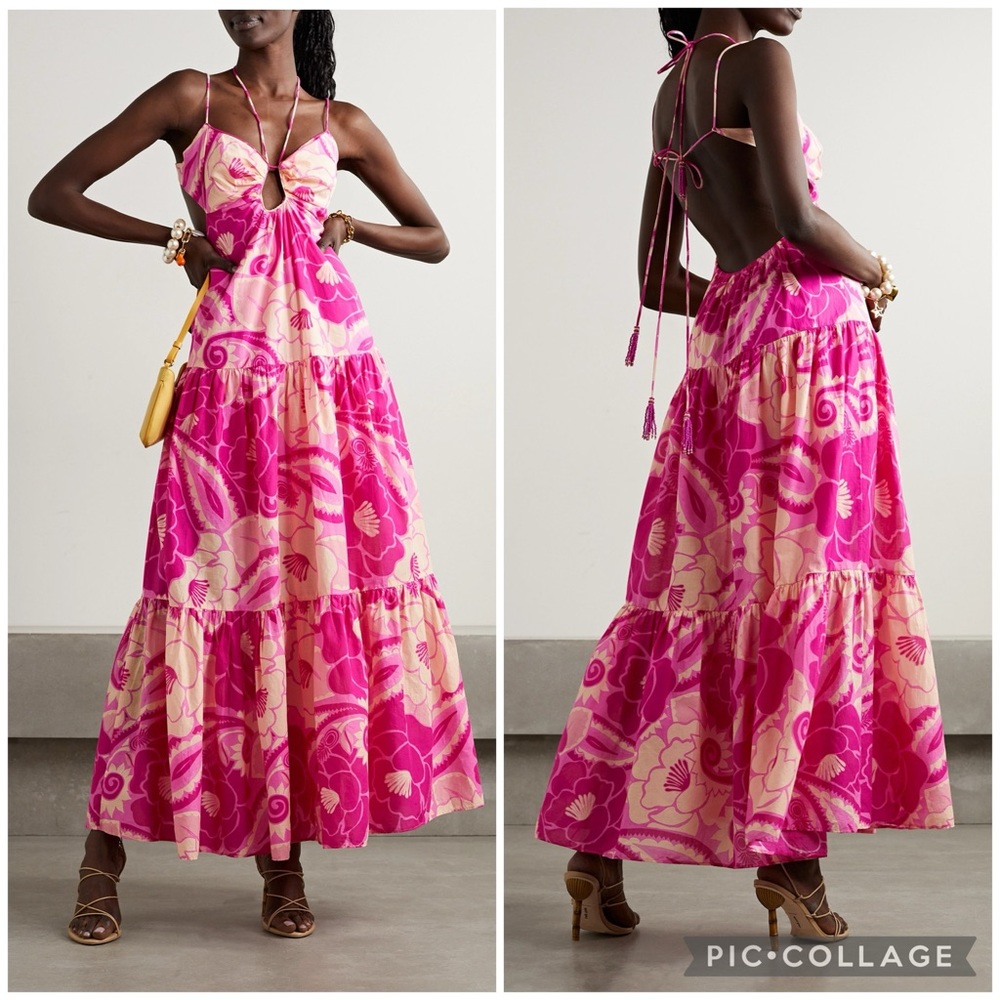 Farm Rio Tropical Groove Pink Maxi Dress Large Cutout Halter NWT - Picture 3 of 16